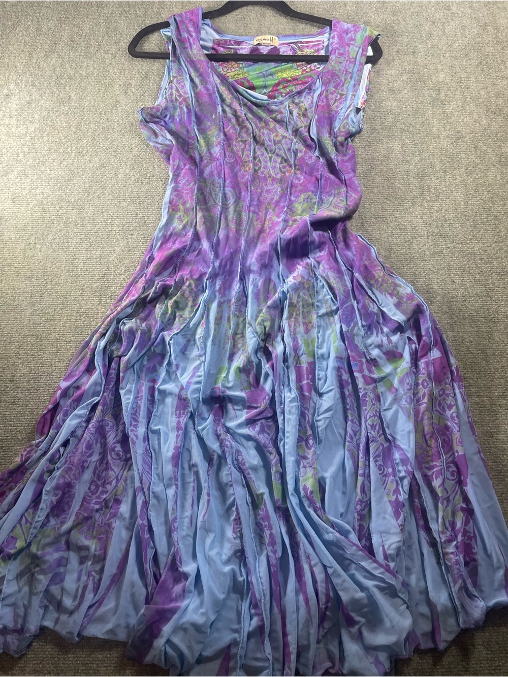 ONE WORLD Purple & Light Blue Printed Midi Dress